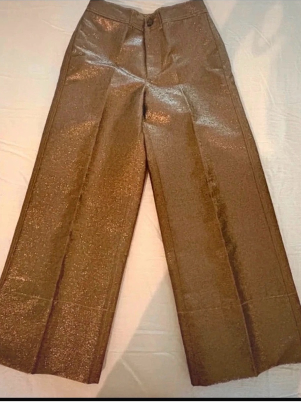 Madewell Metallic Bronze Wide-Leg Cropped Trousers